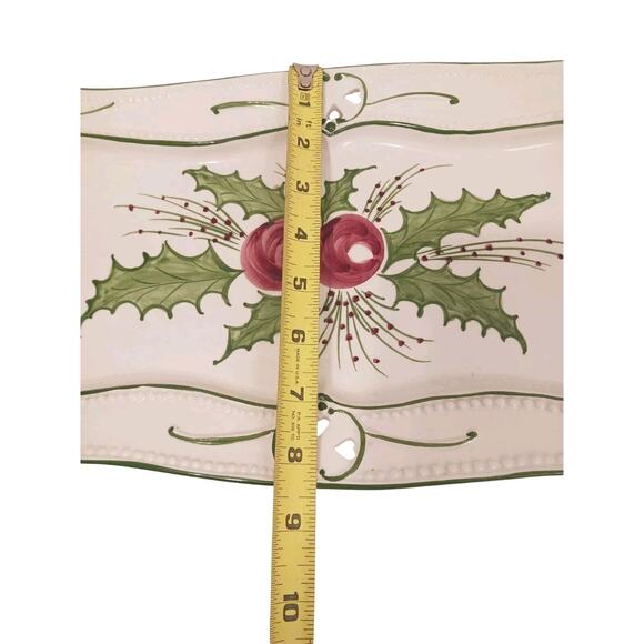 RCCL Christmas Tray 15" White Green HOLLY Hand Painted Glazed Ceramic PORTUGAL - Picture 12 of 14
